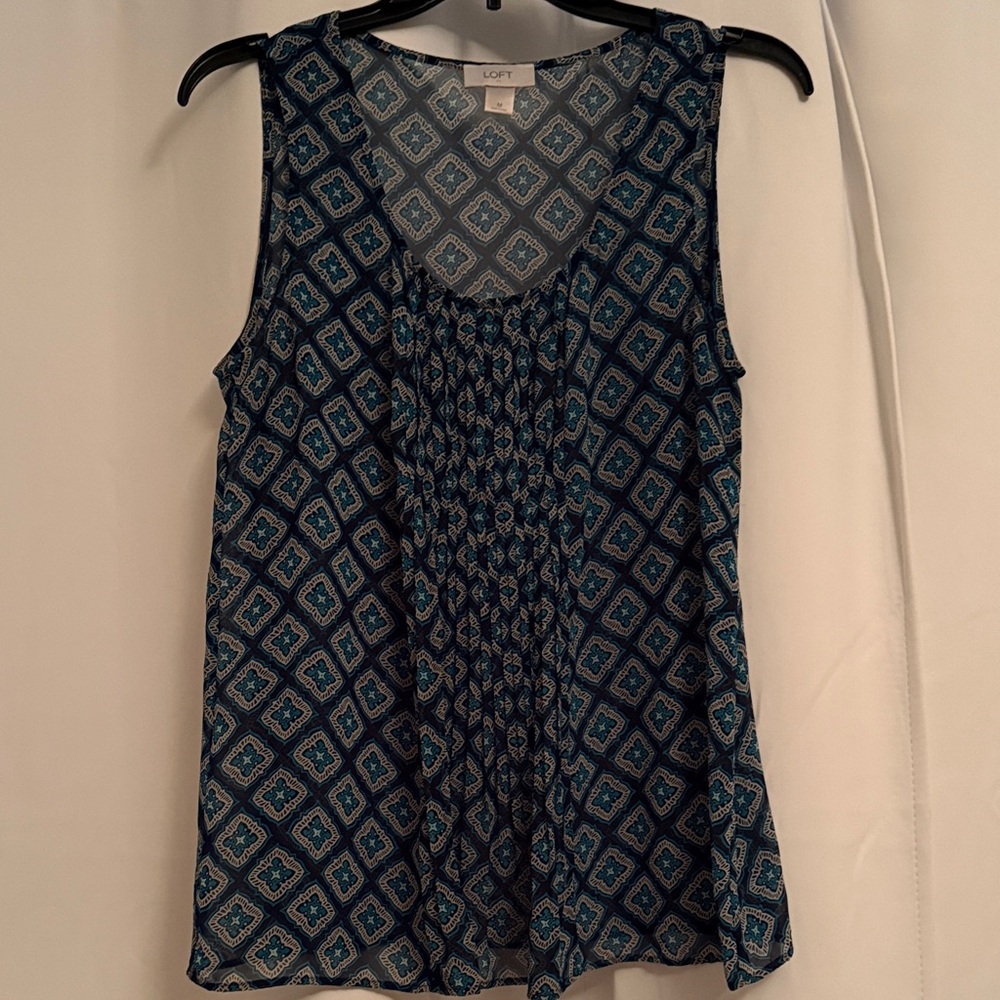 LOFT Navy and White Geometric Blouse